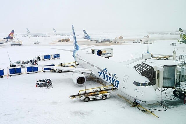 El tráfico aéreo del aeropuerto de Anchorage / Alaska.